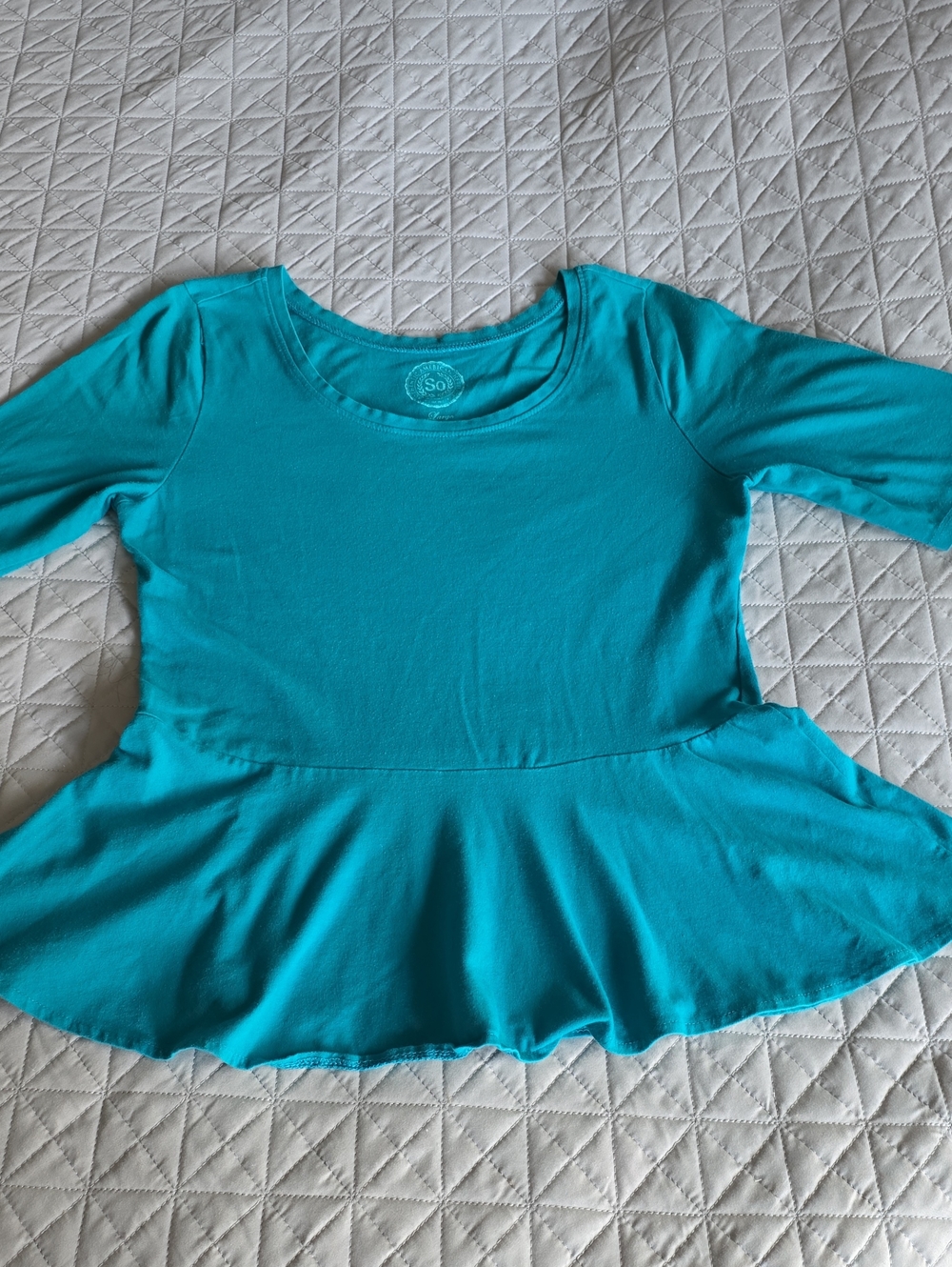 SO Women's Blue 3/4 Sleeve Peplum Knit Top